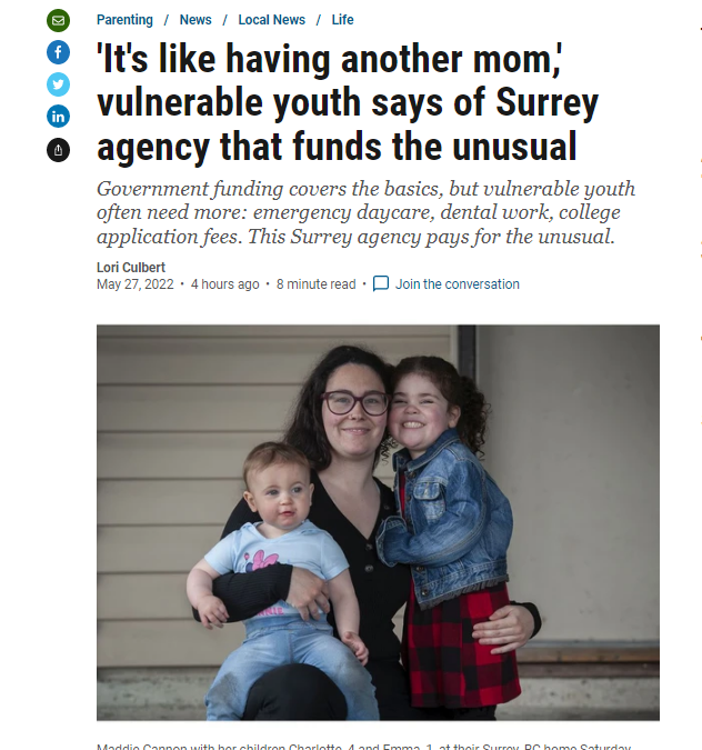 Vancouver Sun| ‘It’s like having another mom,’ vulnerable youth says of Surrey agency that funds the unusual
